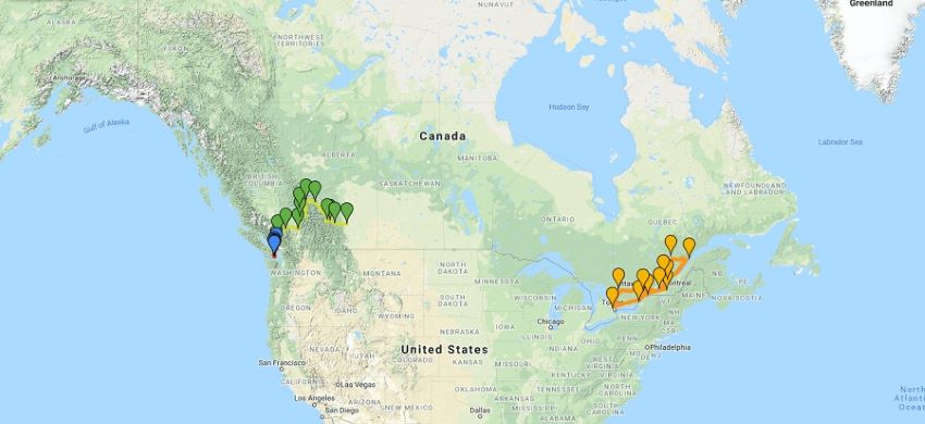 travel map Canada